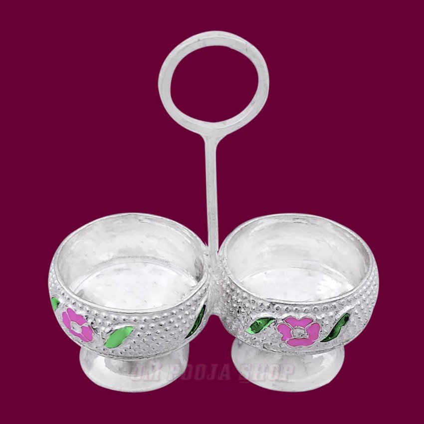 Haldi Kumkum Containers in Pure Silver - Size: 2 x 1.75 x 0.8 inch